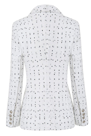 Hvit dobbeltspent prikket Midi blazer for kvinner